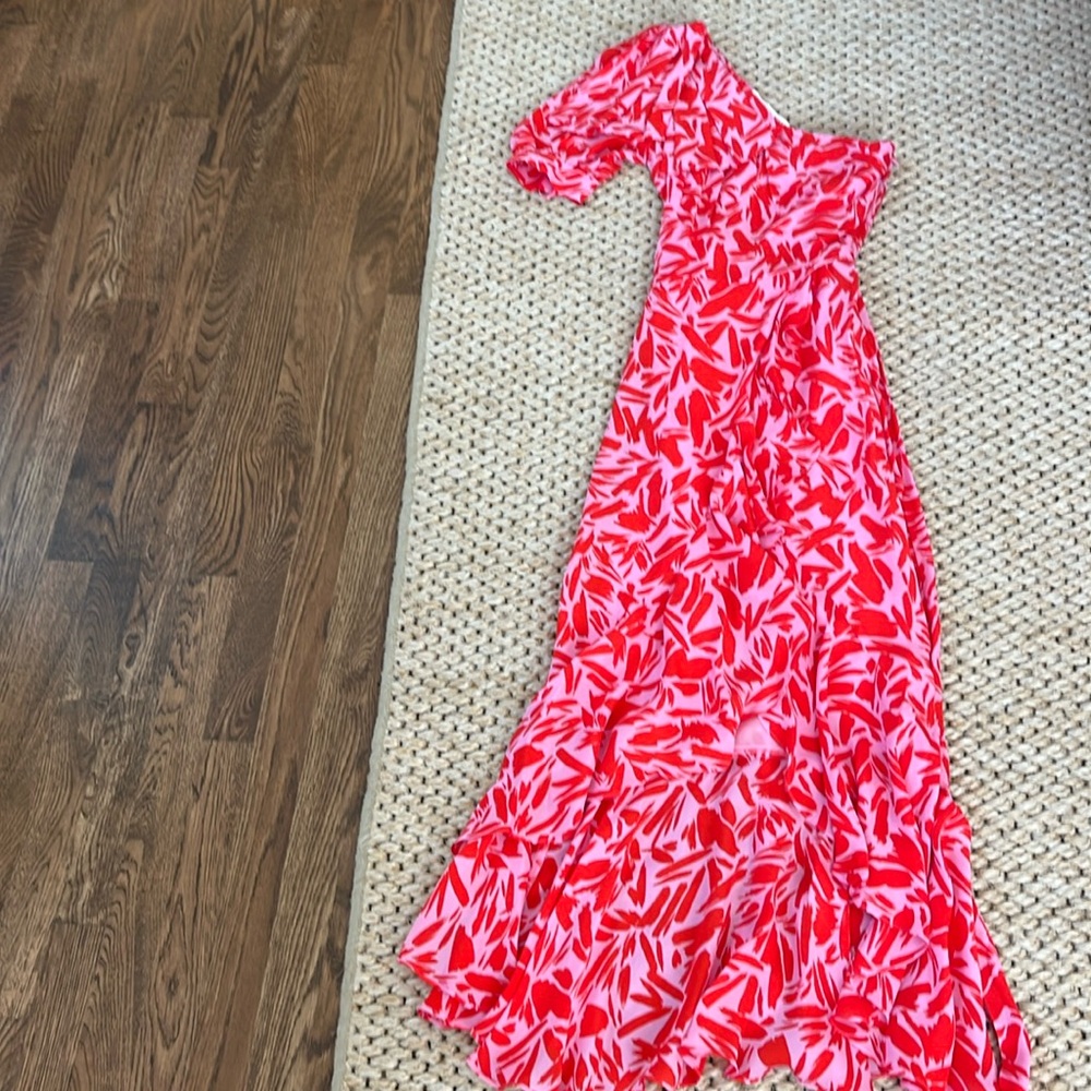 Veronica Beard Vie Printed One Shoulder Dress in red.